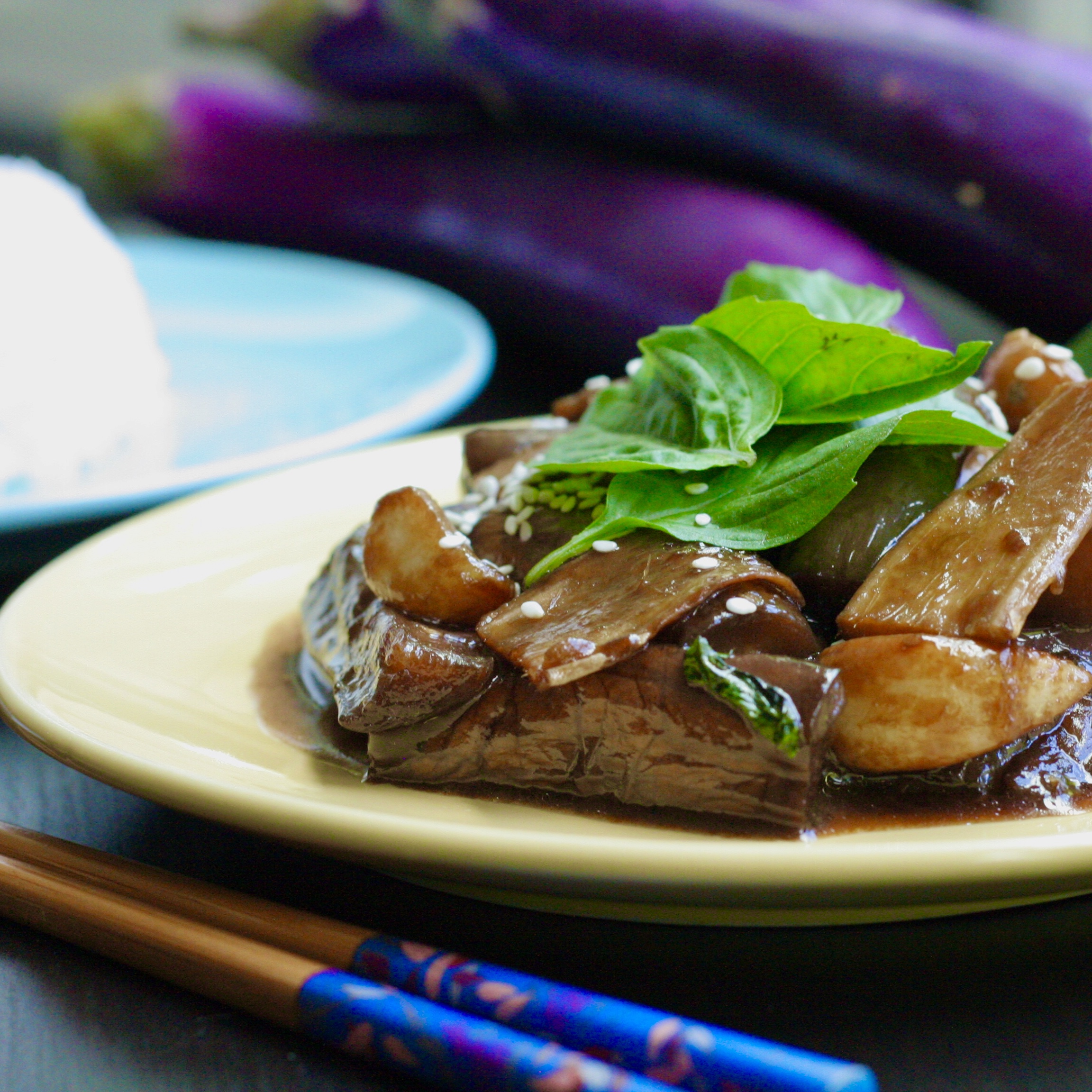 Three Cup Eggplant with Ginger Garlic and basil